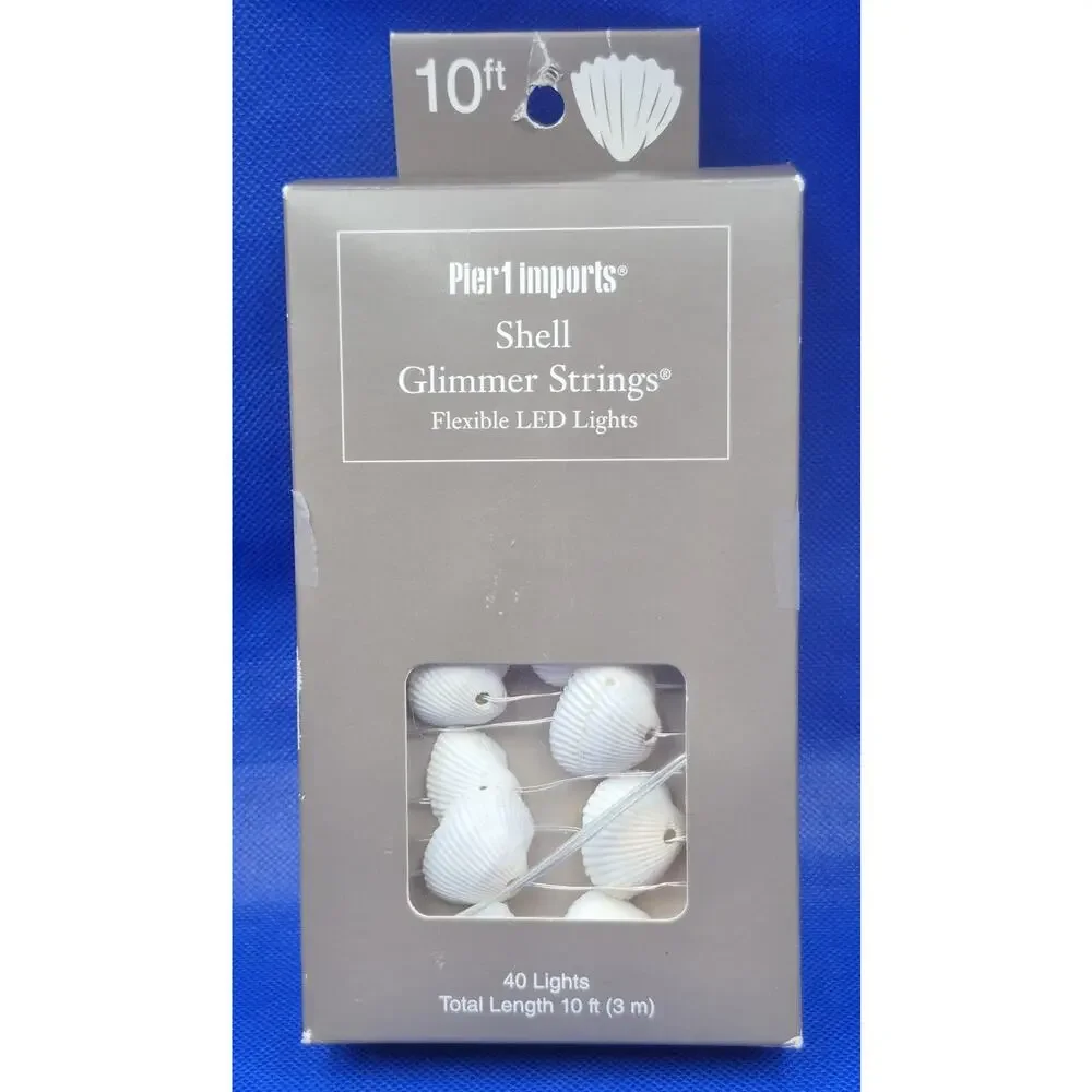 Pier 1 Seashell Glimmer Strings 40 Flexible LED Lights 10' Long NEW